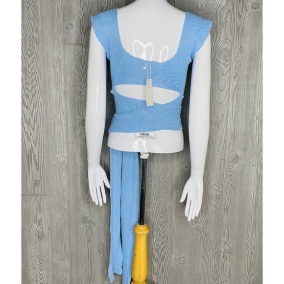 Nwt my boo blue wrap tie shirt cap sleeve cropped style size medium - Picture 8 of 8